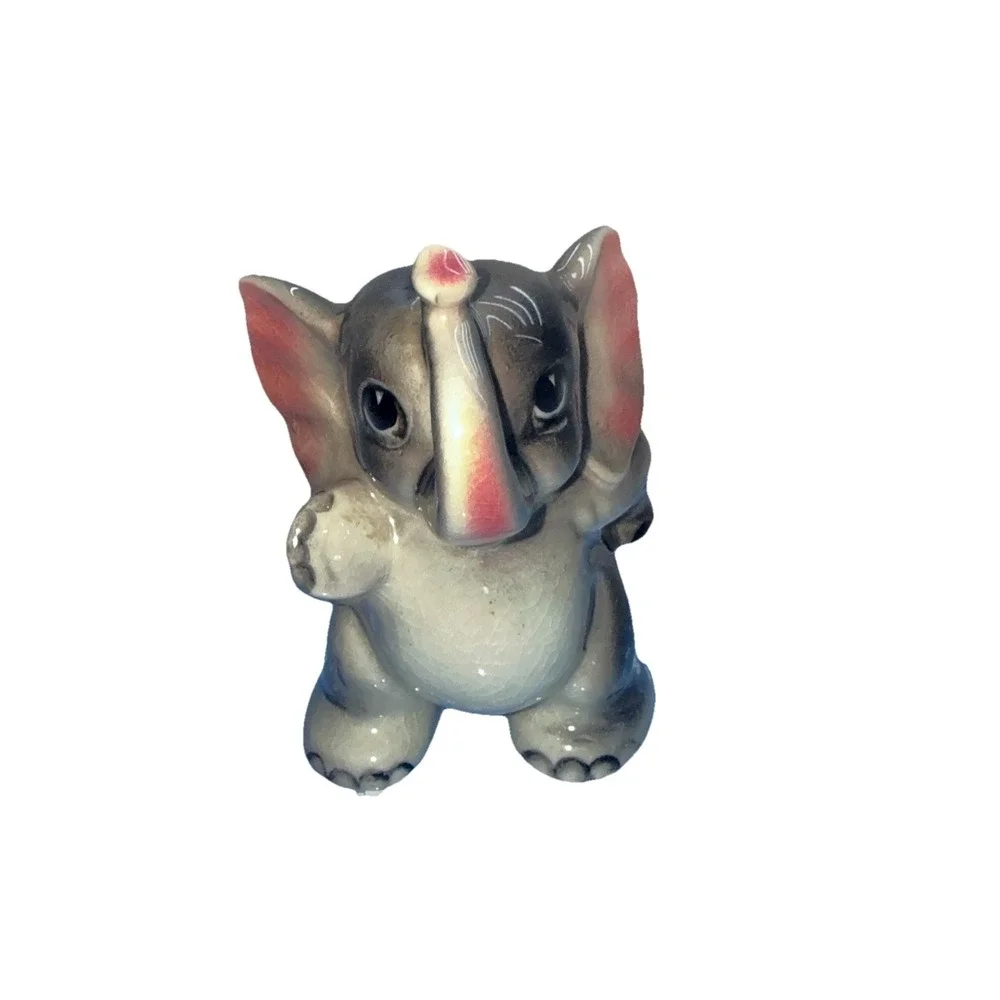 Mini Vintage Japan Porcelain Baby Elephant Figurine MCM Wealth Decor Kitsch 3